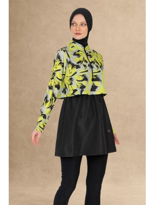 inStyle 4 Parçalı Soyut Desen Siyah Tesettür Mayo
