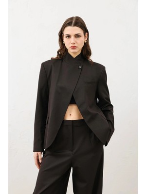 Antioch Kahve Dik Yaka Kadın Blazer Ceket