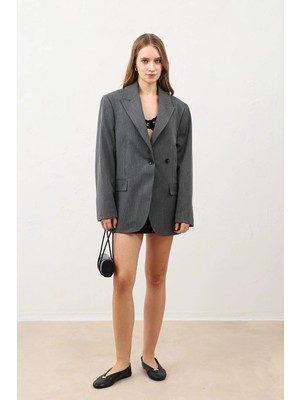 Antioch Gri Kruvaze Kadın Blazer