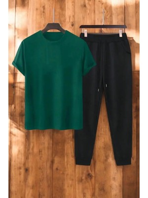 Kids Face Özel Tasarım Baskısız Düz Renk %100 Pamuk Ter Tutmayan Kısa Kollu Yazlık Erkek Çocuk Eşofman Takımı