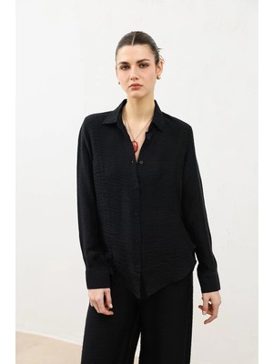 Antioch Siyah Dökümlü Müslin Kadın Gömlek