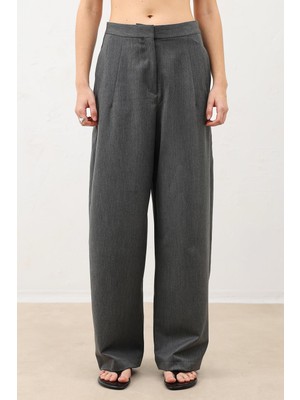 Antioch Gri Pensli Geniş Paça Kadın Pantolon