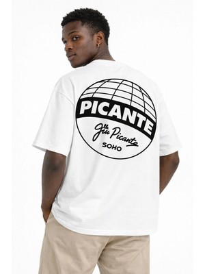 Camblys Unisex Picante Ön Logo Sarı Büyük Logo Sırt Baskılı Oversize Kalın Kumaş Bol Kesim Pamuklu T-Shirt
