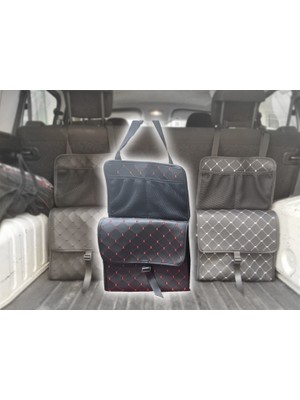 Arka Koltuk Çanta Tip Organizer Kapitone Deri Siyah Kırmızı Ip Oto Aksesuar Premium