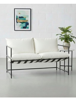 Sller 2'li Klas Model Metal Iskeletli Portatif Berjer, Beyaz Suni Deri Döşemeli Portatif Iki Kişilik Berjer