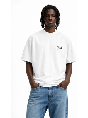 Camblys Unisex Püssy Graffiti Yazılı Özel Arma Ön Baskılı Oversize Kalın Kumaş Bol Kesim Pamuklu T-Shirt
