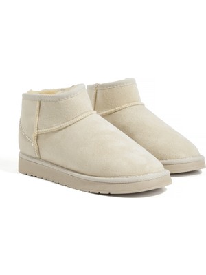 Rella Bej Içi Kürklü Süet Kadın Bot - Sıcak Rahat Günlük Kışlık Bilek Bot