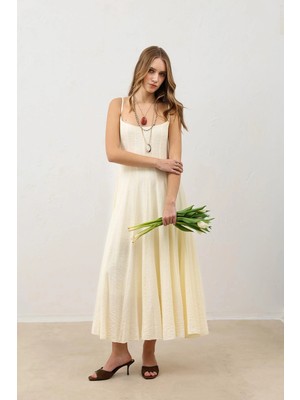 Antioch Ekru Volümlü Kadın Midi Elbise
