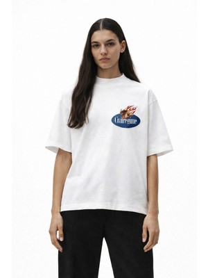 Camblys Unisex Civilregime Alev Bebek Yazılı Logo Ön Baskılı Oversize Kalın Kumaş Bol Kesim Pamuklu T-Shirt