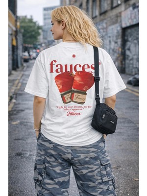 Camblys Fauces Baskılı Oversize Kalın Kumaş Bol Kalıp Unisex T-Shirt