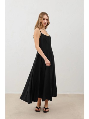 Antioch Siyah Volümlü Kadın Midi Elbise