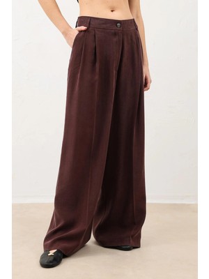 Antioch Bordo Pileli Palazzo Kadın Pantolon