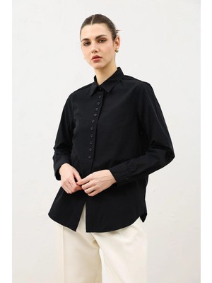 Antioch Siyah Düğme Detaylı Poplin Gömlek