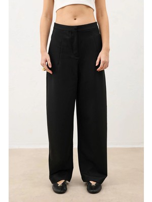 Antioch Siyah Pensli Geniş Paça Kadın Pantolon