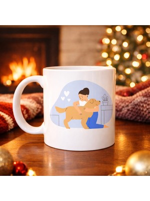 Kadın ve Köpek Figürlü Sevgi Temalı Porselen Kupa Model 79 – Hayvanseverlere Özel Anlamlı Tasarım Kahve Kupası