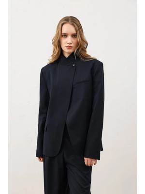 Antioch Lacivert Dik Yaka Kadın Blazer Ceket