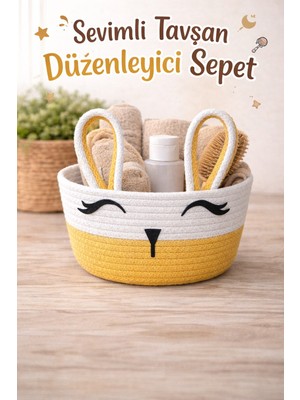 Jasper Bunnybox Jüt Ip Sarı Sevimli Tavşan Düzenleyici Sepet Organizer