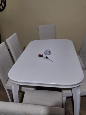 Bengi Ankara Mobilya Masa Sandalye 90645 Muz Model Kayın Muz Açılır Parlak Lake Beyaz Giydirme Sandalye