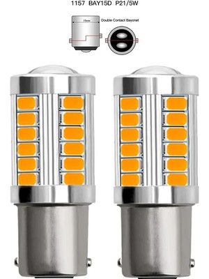 Ampul Çift Duy 1016 12V 33 LED Mercekli Turuncu   ( 002331 ) Oto Aksesuar Premium