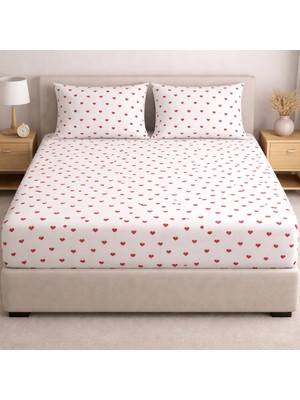 Vionetta Pamuklu Kalpli Kırmızı Yastık Kılıflı  Lastikli Çarşaf Seti