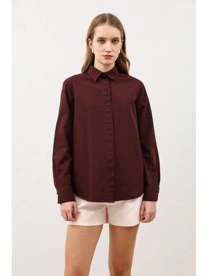 Antioch Bordo Düğme Detaylı Poplin Gömlek