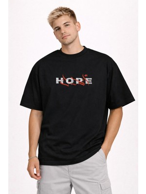 Camblys Hope Ön Baskılı Oversize Kalın Kumaş Bol Kalıp T-Shirt