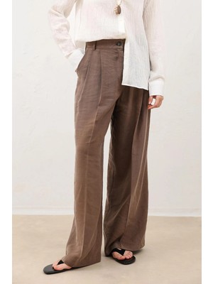Antioch Kahve Pileli Palazzo Kadın Pantolon