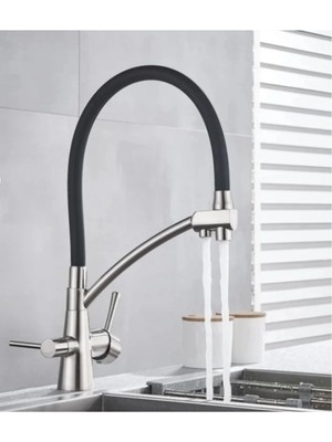 Yedi Yapı Arıtmalı Çıkarılabilir Kubar Borulu Mat Gümüş Mutfak Evye Bataryası