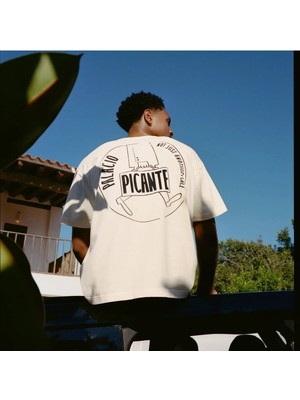 Camblys Unisex Picante Ön Çanta Baskı Palacio Sırt Baskılı Oversize Kalın Kumaş Bol Kesim Pamuklu T-Shirt