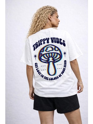 Camblys Mantar Baskılı Oversize Kalın Kumaş Bol Kalıp T-Shirt