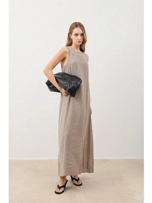 Antioch Vizon Dökümlü Halter Yaka Midi Elbise