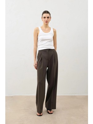 Antioch Kahve Yüksek Bel Pileli Kadın Pantolon