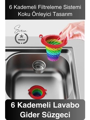 Svein #süzgeç 6 Kademeli Lavabo Gider Süzgeci Tıkanıklık Önleyici Filtre Mutfak ve Banyo Için Hijyenik