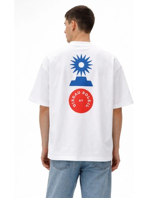 Camblys Unisex Özel Tasarım Oıseau Soleıl Sırt Baskılı Oversize Kalın Kumaş Bol Kesim Pamuklu T-Shirt