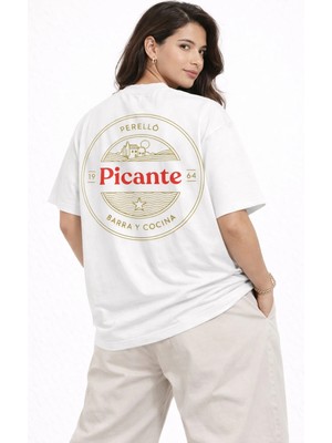 Camblys Unisex Picante Kırmızı Ön Perello Sırt Baskılı Oversize Kalın Kumaş Bol Kesim Pamuklu T-Shirt