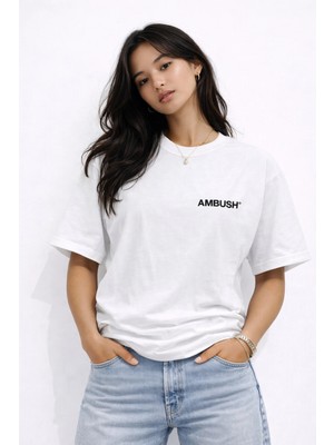Camblys Unisex Ambush Logo Yazılı Ön Baskılı Oversize Kalın Kumaş Bol Kesim Pamuklu T-Shirt