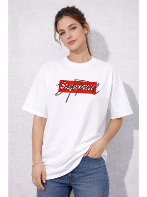 Camblys Unisex Supreme Graffiti Baskılı Oversize Kalın Kumaş Bol Kesim Pamuklu T-Shirt