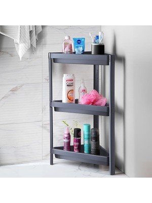 Storemax Filizorasell Deconox 3 Katlı Üçgen Köşe Rafı | Banyo, Mutfak ve Kiler Için Yer Tasarruflu Organizer | Çok Amaçlı Raf Ünitesi | 3 Farklı Renk Seçeneği | (33X71X33CM) (Gri)