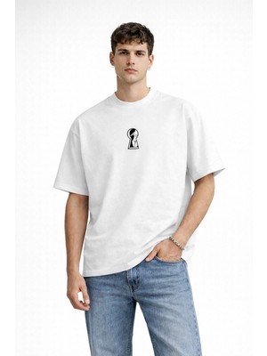 Camblys Unisex Anahtar Deliği Kadın Motif Ön Baskılı Oversize Kalın Kumaş Bol Kesim Pamuklu T-Shirt