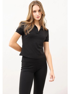 Antioch Siyah Polo Yaka Kadın T-Shirt