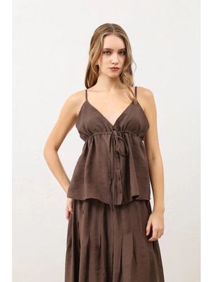 Antioch Kahve Büzgülü Kadın Top