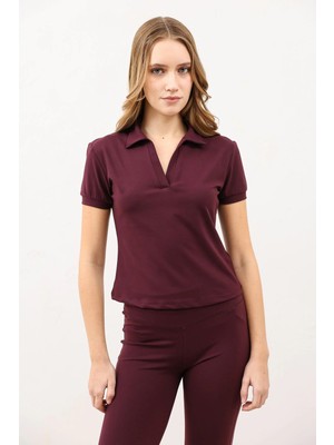 Antioch Bordo Polo Yaka Kadın T-Shirt