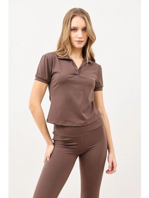 Antioch Kahve Polo Yaka Kadın T-Shirt