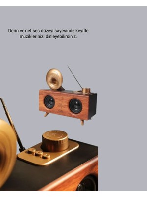 Retro Gramafon Bluetooth Hoparlör Çift Stereo Sesli Fm Radyo Destekli