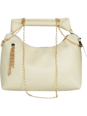Zincir Askılı Deri Çanta-Krem