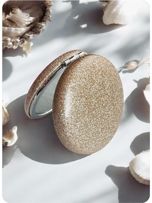 Storemax Toptassell Cep Aynası Büyüteçli, Makyaj Aynası, Çanta Ayna, Kalpli Ayna,gold Ayna,simli Ayna, Kedi Ayna Rose Ayna,hediyelik Ayna Dekoratif El Aynası, Çelik Ayna (Bej Simli)