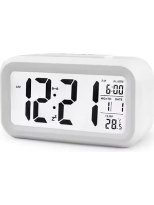 Storemax Toptassell Şeker Ofisi Dekoratif Dijital Alarmlı Saat, 12/24 Dönüştürme Gece Görüşlü Yatak Başucu Saati Masa Saati LED Ekran Pilli Çalar Saat 13 x 4.5x 7.5cm (Beyaz)