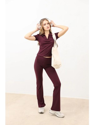 Antioch Bordo Yüksek Bel Ispanyol Paça Kadın Tayt