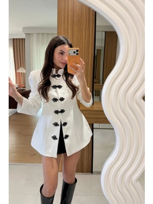 Dilvin Miss Neşem Kadın Düğme Detaylı Bele Oturan Tam Kalıp Napolyon Ceket