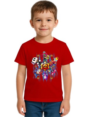Sedirli Unisex Brawl Stars Baskılı Çocuk Tişört Pamuklu Penye Kumaş